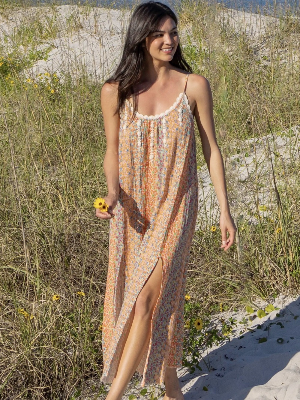 Natural Life Cosette Embroidered Cotton Slit Maxi Dress